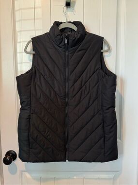 Lands' End Black Quilted Puffer Vest with Stand Collar